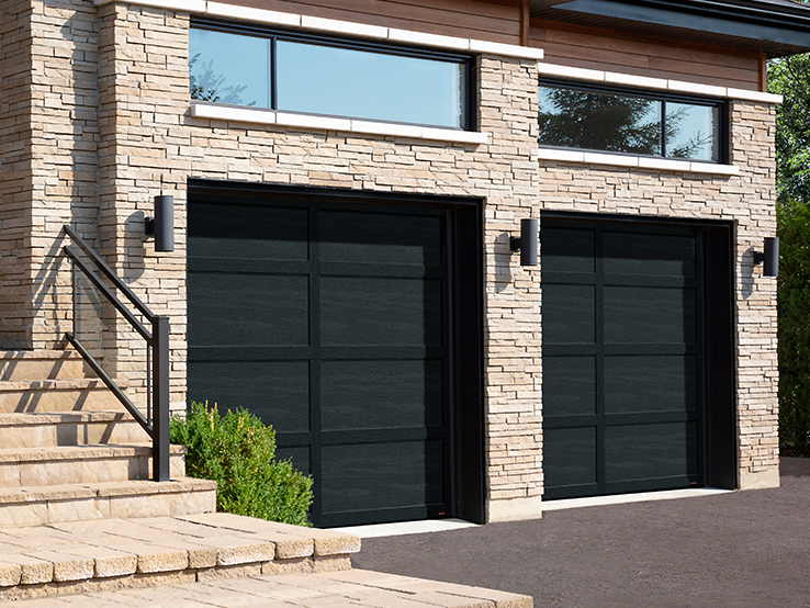 Garaga residential garage door in Black with the CL design and matching overlays.