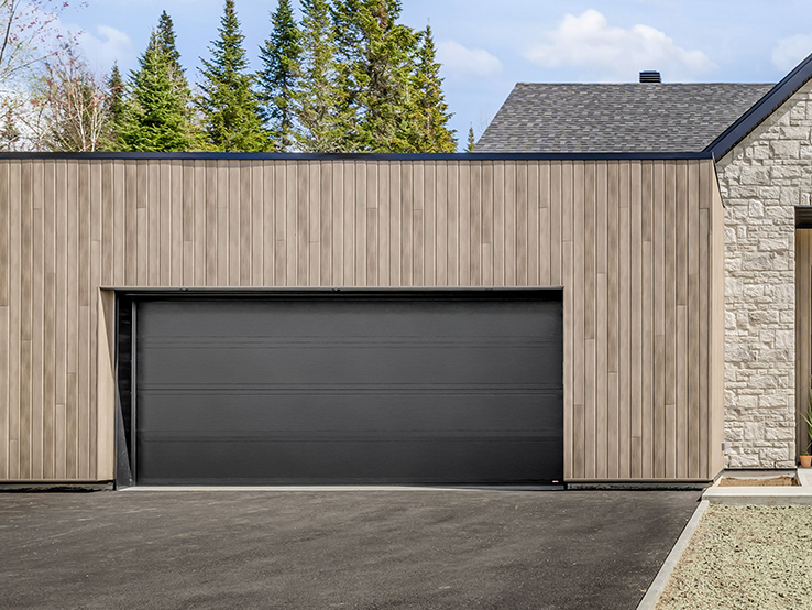 Garaga residential garage door in Black with the Moderno 2 beads design.