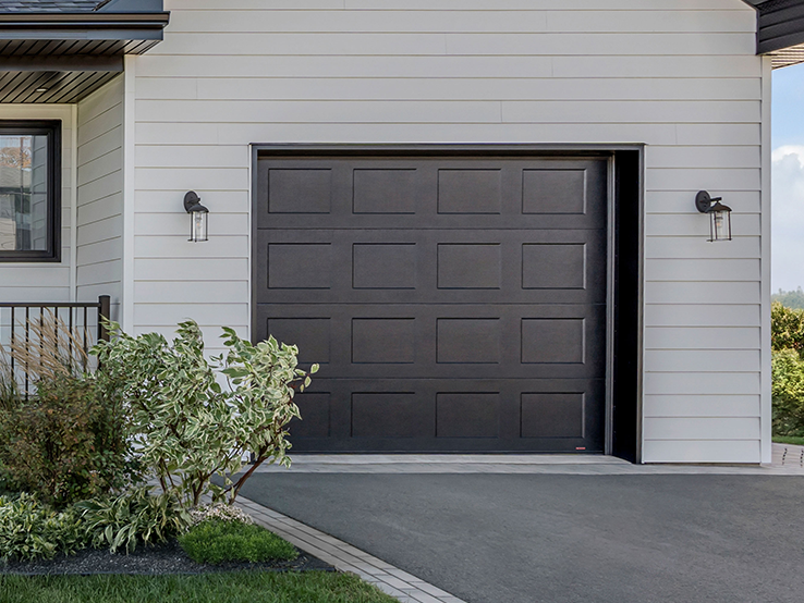 Garaga residential garage door in Black with the Shaker-Flat CC design.