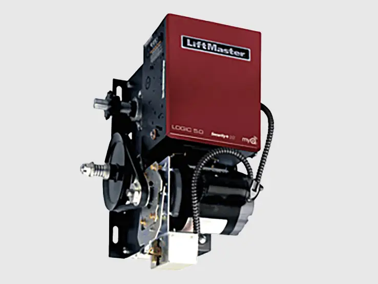 LiftMaster RBH Logic 5.0 hoist commercial door operator with band brake release, product view.