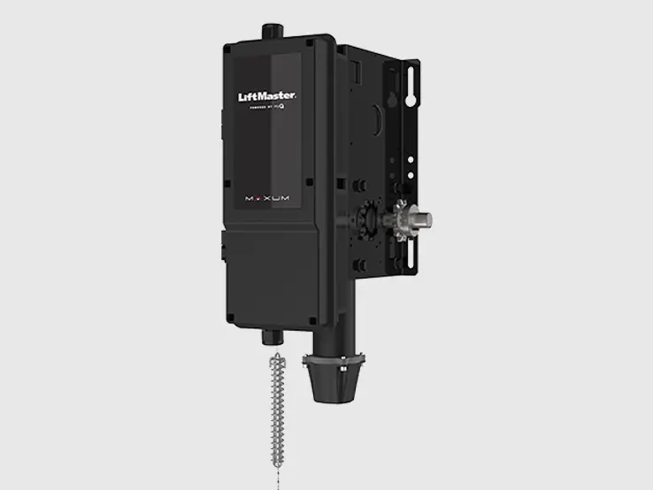 LiftMaster RJDC MAXUM DC jackshaft commercial door operator with manual release, right-side view.