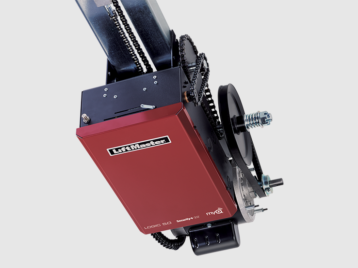 LiftMaster T Logic 5.0 trolley commercial door operator, close-up of the right side.